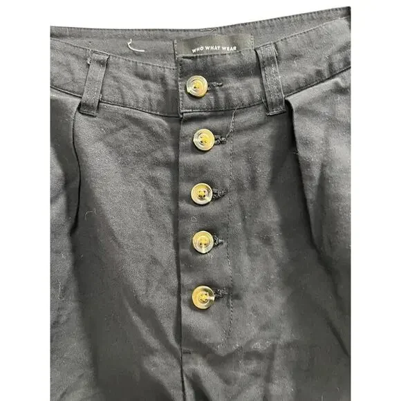 WWW Black High waisted button fly wide leg pants trousers pockets sz 4 - Picture 2 of 4